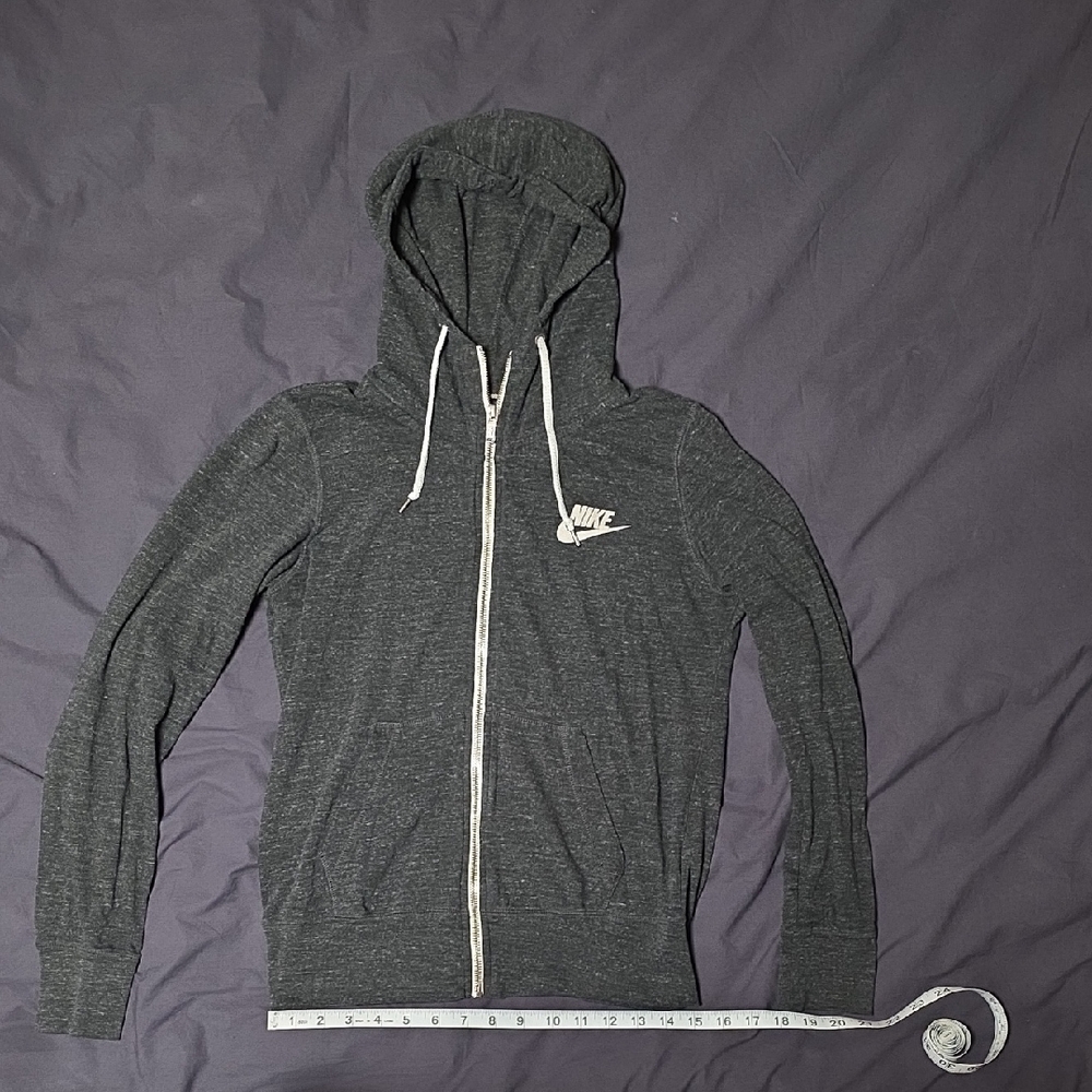 Nike Charcoal Gray Zip Hoodie with White Drawstrings